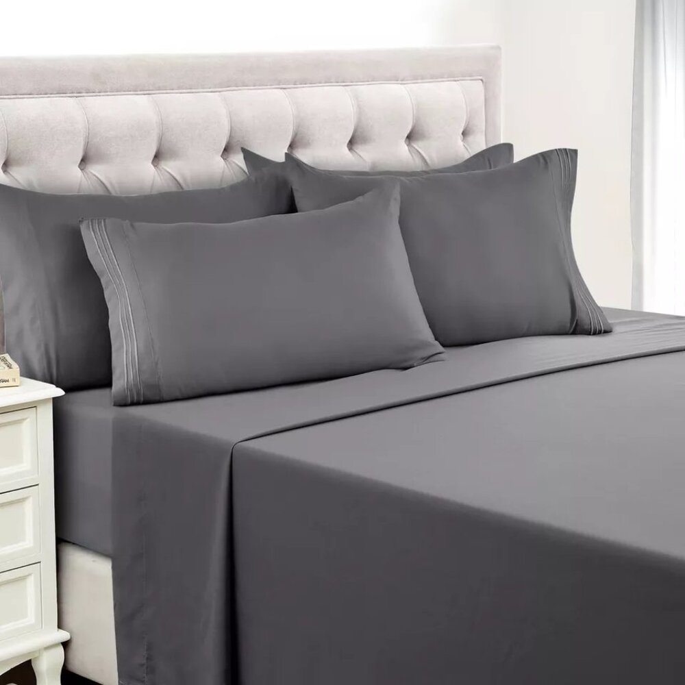 Bed Sheets Set 4 Piece Deep Pocket Full Queen King - Gray